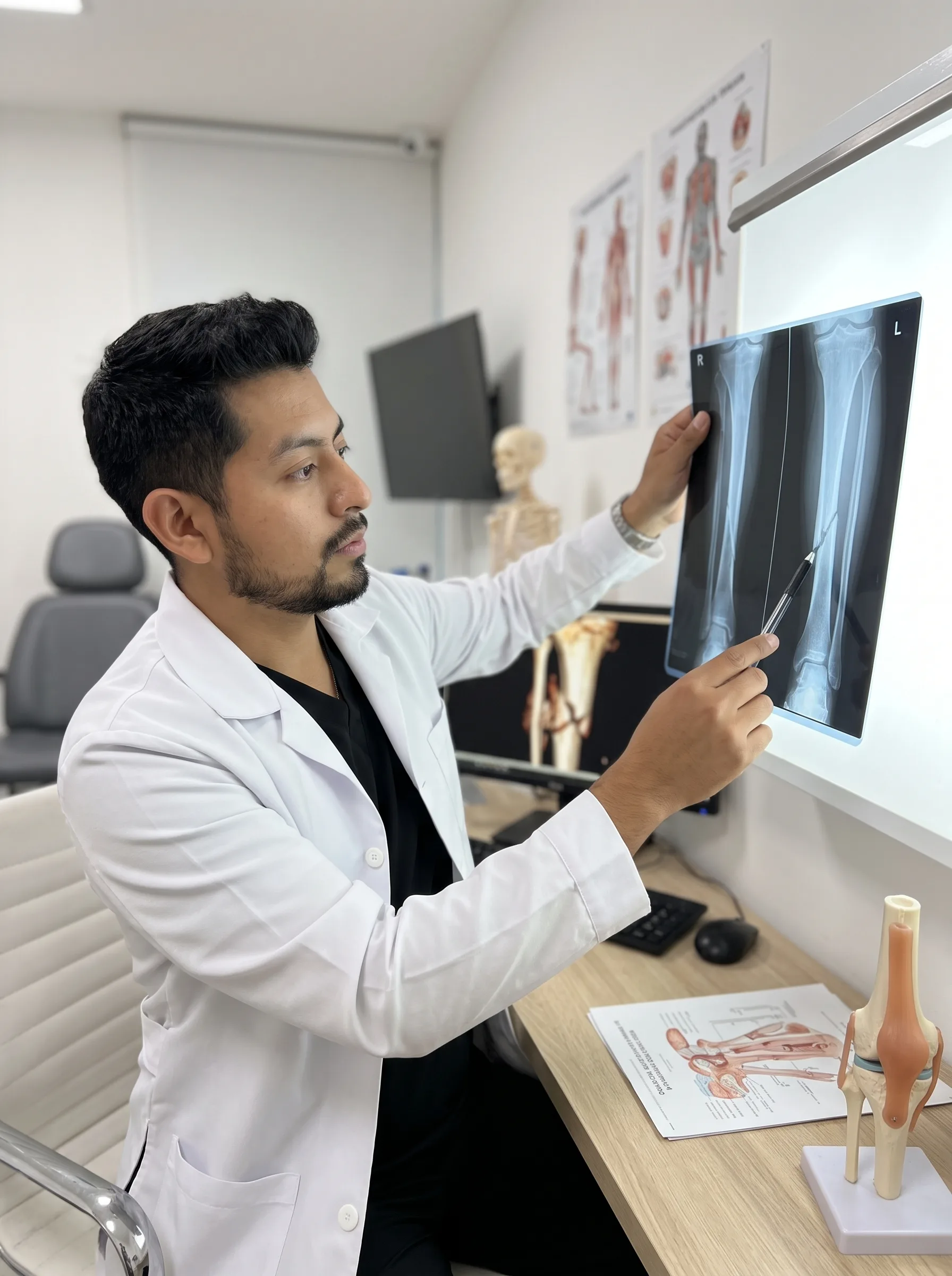 Dr. Bernardo J. Rojas Caballero durante una evaluación traumatológica